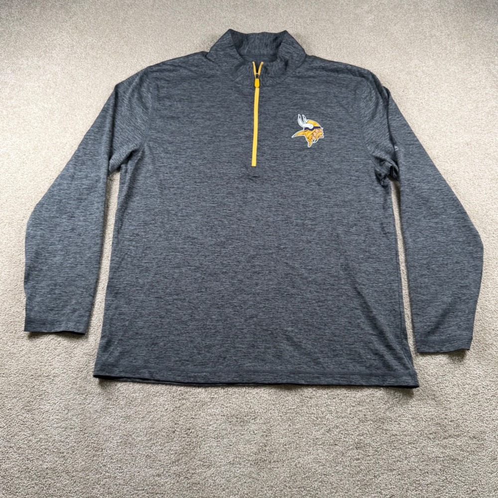 Majestic Cool Base Minnesota Vikings Quarter Zip Pullover Gray Mens Large